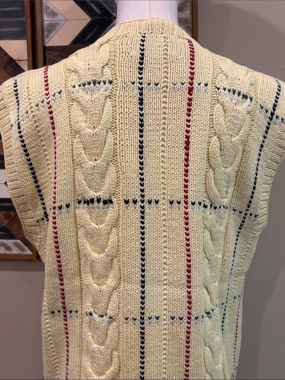 Vintage Ralph Lauren 90s Hand Knit Cotton Sleeveless V-Neck Sweater Vest Medium - Picture 7 of 10